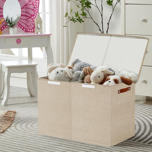 Bagnizer Large Toy Storage Box with Lids, Collapsible Sturdy Baby Storage Organizer Chest Bin Basket for Kids, Boys, Girls, Playroom, Nursery, Bedroom, Closet 25"x13"x16" (Khaki) - Image 5