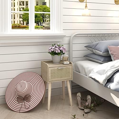 LAATOOREE Nightstand Set of 2, Small Bed Side Table with Rattan Door - Image 4