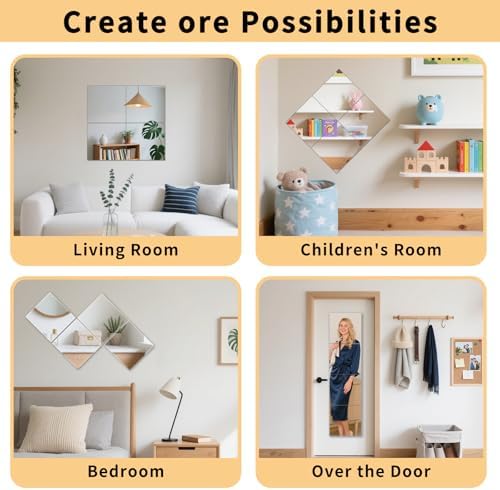 Unbreakable Kids Mirror Tiles for Wall Decor, 4 PCS 14 x 14 Inches Toddler Mirror Full Length, Stick on Classroom Small Plastic Baby Mirrors, Shatterproof Home Gym Acrylic Door Mirrors for Bedroom - Image 4