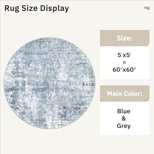 Soalmost Abstract 5x5 Round Rug 5ft Circle Living Room Rugs, Blue/Grey - Image 5