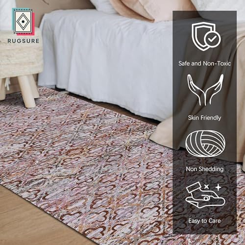 RUGSURE Washable Area Rugs, 2'6'' x 8' - 1/6 Thick - Stain & Water Resistant Non-Slip - Perfect Resistant Rug for Living Room, Bedroom, Nursery, Pet & Child Friendly, Vibrant Colors Rugs, Purple - Image 2