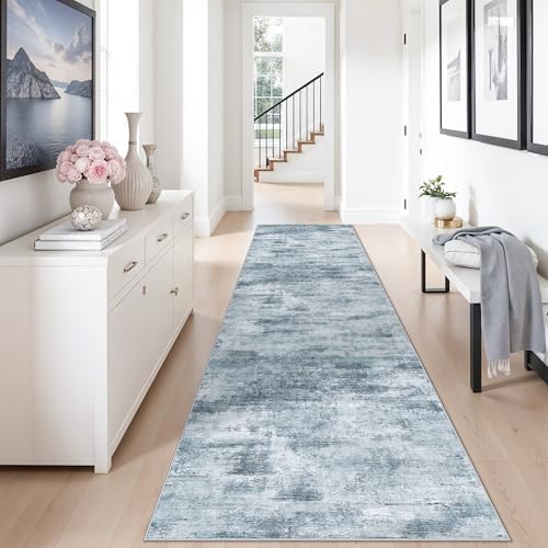 3x10 Ft Long Wide Hallway Runner Rug – Non-Slip Washable Wide Kitchen Runner, Low-Pile Thin Modern Abstract Floor Rug for Indoor Entryway, Bedroom, Living Room (Blue Grey) by ZHXXUJ