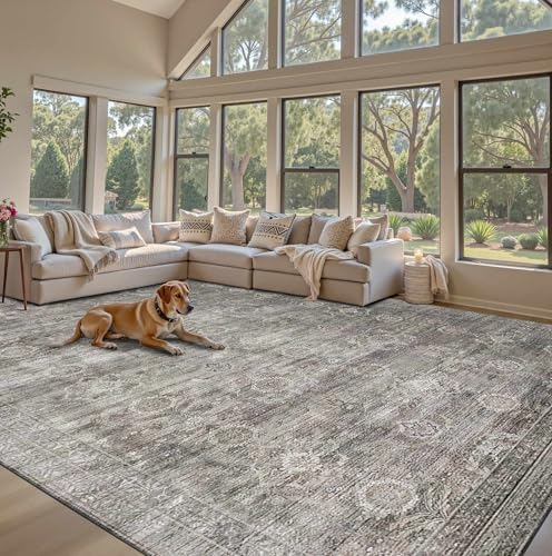 Rugxara 9x12 Area Rugs for Living Room Large Washable Rug, Taupe/Grey - Image 3