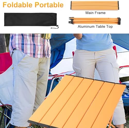 Tesouro Portable Camping Table,Folding Side Table Aluminum Top for Outdoor Cooking, Hiking, Travel, Picnic (Apricot-Large) - Image 6