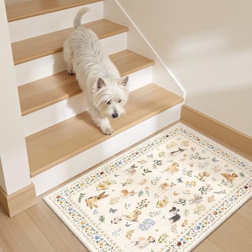 Soalmost 2x3 Dog Rugs for Entryway, Washable Door Mat Animal Soft Rug Beige - Image 3