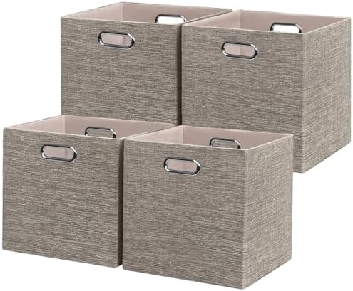 Posprica Storage Basket Bins,12×12 Foldable Storage Cube Boxes Fabric Drawer for Closet Shelf Cabinet Bookcase,4pcs,Coffee by Posprica