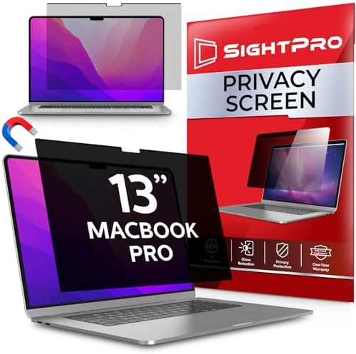 SightPro Magnetic Privacy Screen for MacBook Pro 13 Inch (2016, 2017, 2018, 2019, 2020, 2021, 2022, M1, M2) Patented Removable Laptop Privacy Filter Shield and Protector by SightPro