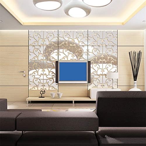 3D Mirror Wall Stickers, Acrylic Square Geometric Pattern DIY Art Decals, Self Adhesive Mirror Plastic Wall Sheet Tiles Home Decoration for Living Room Bedroom Stair Wall Decor (Floral- 8pcs) - Image 3