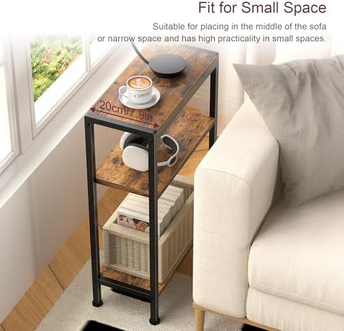 Narrow Side Table for Small Space, 3 Tier Slim End Table, Thin Nightstand, Skinny Snack Couch Table, Sofa Bedside Table in Living Room, Bedroom, Study, Kitchen and Balcony (Rustic Brown) - Image 4