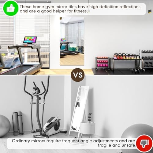 Queekay 6 Pcs Home Gym Mirrors 24'' x 24'' Acrylic Wall Mirror Tiles Sheets 2mm Thick Self Adhesive Frameless Wall Mounted Decor for Workout Bedroom Ceiling - Image 3