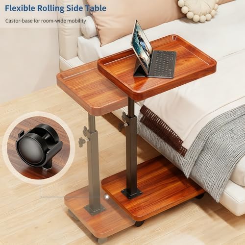 C Table with Wheels, Adjustable Height, 360° Swivel Bed Tray Table - Image 4