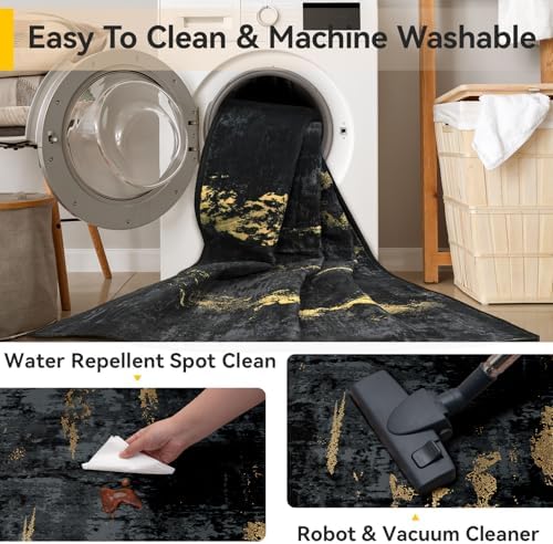 RELEANY Washable 2'x4' Abstract Area Rug for Living Room Black Gold - Image 5