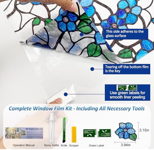 QHY Sunshine Privacy Window Film with Installation Tool Decorative Stained Glass Window Stickers Reusable Window Film (Indigo Waviness, 23.6 x 78.7) - Image 2