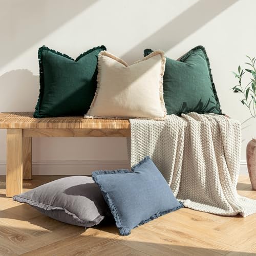 MIULEE Boho Linen Fringe Decorative Throw Pillow Covers Navy Blue 18x18 - Image 6