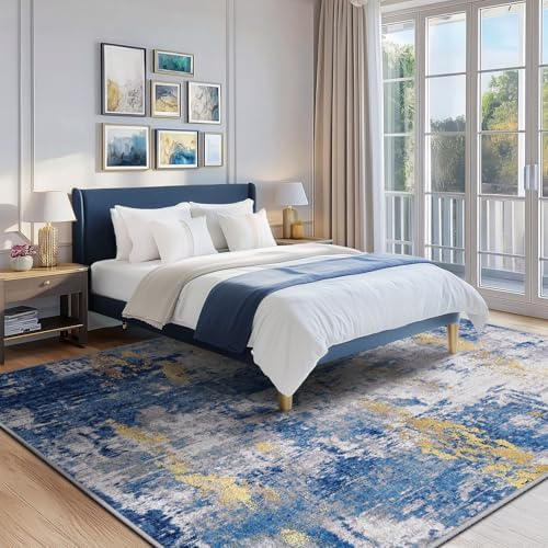 RELEANY Washable 5'x8' Abstract Area Rug for Living Room Blue Gold - Image 4
