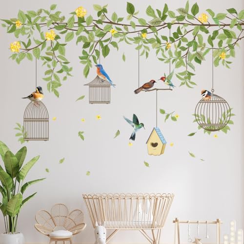 Hanging Green Vine Wall Decals,Succulent Plants Wisteria Floral Flowers Butterflies Birds Wall Stickers, Self-Adhesive Vinyl Removable Living Room Sofa TV Wall Decor - Image 7