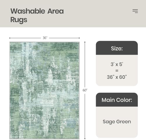 Valenrug 3x5 Rug, Abstract Washable Entryway Rug for Bedroom Sage Green - Image 2