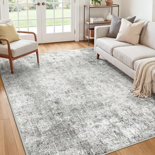 RELEANY Washable 5'x7' Abstract Area Rug for Living Room Gray White by RELEANY