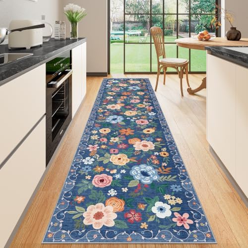 DUKINO 2.6x8 Runner Rug, Washable Runner Rug for Hallway Non Slip, Blue by DUKINO