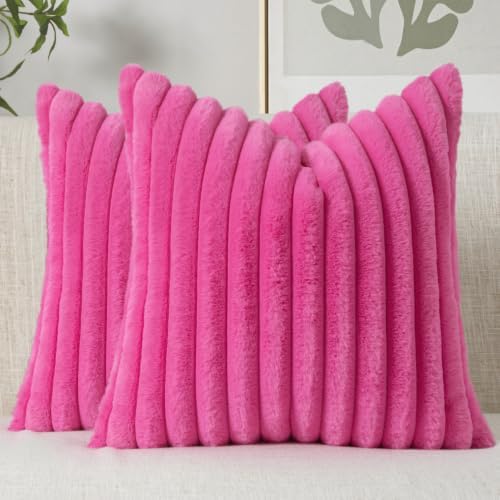MIULEE Faux Fur Decorative Throw Pillow Covers 20x20 Set of 2 Hot Pink by MIULEE