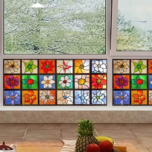BlissYard Rainbow Flower Stained Glass Window Cling 39.3x17.7 Inch PVC - Image 5