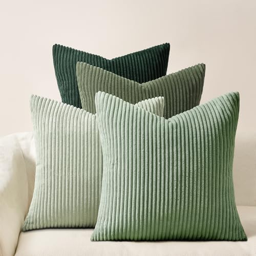 Topfinel Corduroy Throw Pillow Covers Pack of 2 Green 16"x16" No Insert with Hidden Zipper | Decorative Cushion Covers for Bedroom,livingroom and Nursery,Light Green by Topfinel