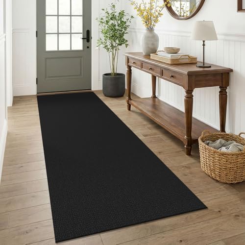 KOZYFLY Black 3x7 Washable Kitchen Runner Rug, Non Slip Wide Runners for Hallway, Cotton Entryway Runner, Braided Floor Carpet for Entry, Kitchen, Bedside, Hall, Black/Dark Grey by KOZYFLY
