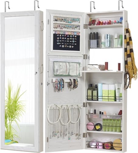 GISSAR Jewelry Mirror Armoire Wall Mount Over The Door Mirror Jewelry Cabinet Storage Mirror Organizer Lockable Full Length Door Mirror(White Oak) by GISSAR