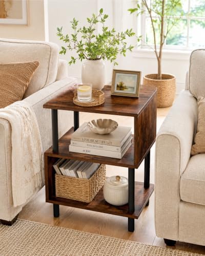 Frylr Side Table, Night Stand and End Table with Reinforced Metal Frame, 44 lb Capacity on Each Tier and Leveling Feet for Bedroom, Bedside, Living Room and Small Spaces, Rustic Brown - Image 3