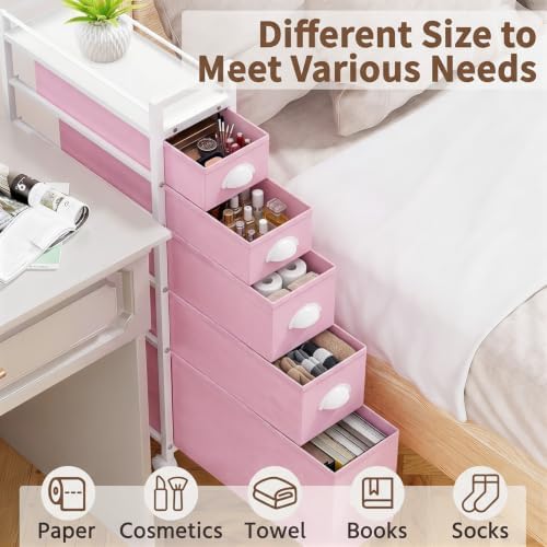 LASZOLA Narrow Cabinet Slim Storage Cart for Bathroom Small Space, Pink - Image 6