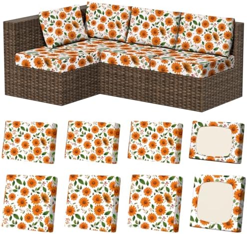 8Pcs Outdoor Cushion Covers, Stretch Patio Furniture Couch Chair Slipcovers by VORSHAPE