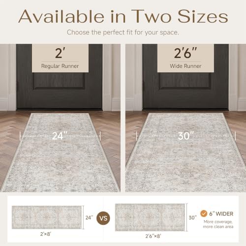 2'6x14 Washable Runner Rug Beige Grey Non Slip Vintage Carpet - Image 4