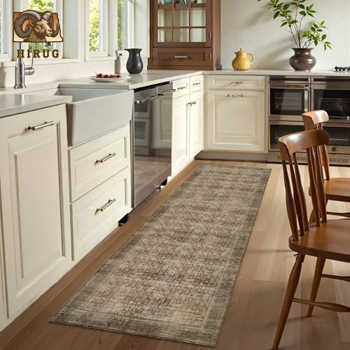 Washable Area Rug 2'6'' x 8' Vintage Traditional Persian Mat - Foldable Distressed Non-Slip Machine Washable Carpet for Living Room Bedroom Kitchen Home Decor - Mocha and Taupe - Image 4