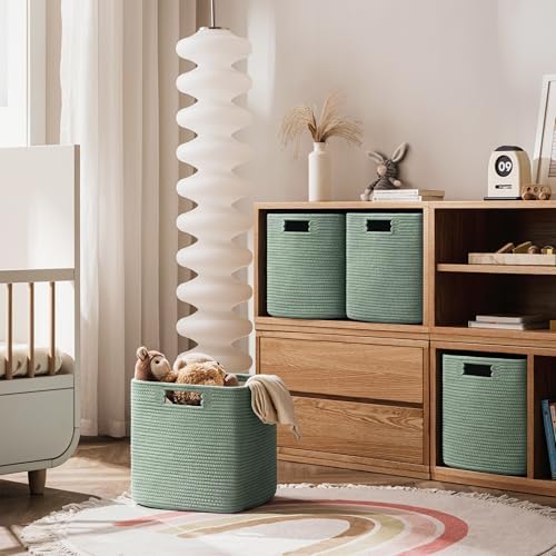 UBBCARE Set of 4 Storage Basket-11 X 10.5 X 10.5 In, Cotton Rope Basket for Shelves, Toys, Book, Cube Storage Bins with Handles, Woven Storage Basket for Organizing, Green - Image 5
