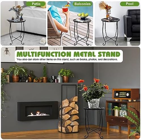 Fashion&cool Outdoor Side Tables, Weather Resistant Metal Patio Side Table, Small Round Outdoor End Table Side Table for Patio Yard Porch Balcony Garden Bedside, Plant Stand for Indoor Outdoor - Image 2