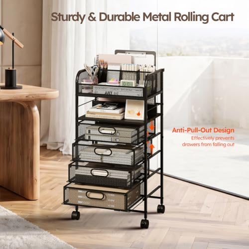 Homsorout Rolling Art Cart with 4 Drawers, Black - Image 6