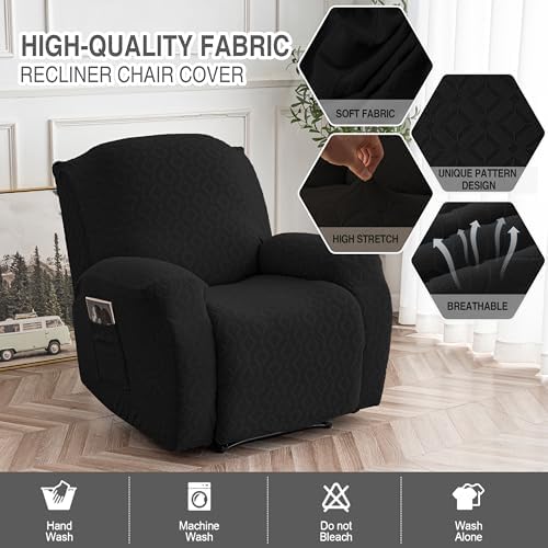 Genina Waterproof Recliner Chair Cover,XL-1 Seat Couch Cover,Black - Image 2