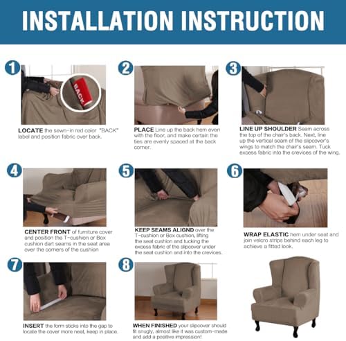 H.VERSAILTEX Wingback Chair Covers Velvet Plush Wing Chair Slipcover 1 Piece High Stretch Wing Back Chair Slipcovers Sofa Cover Furniture Cover with Elastic Bottom, Mocha - Image 5