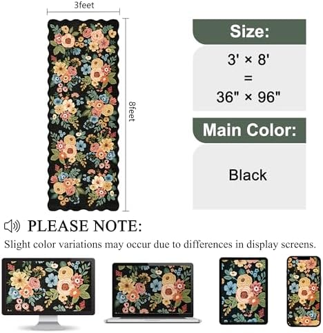 DUKINO 3x8 Kitchen Runner Rug, Soft Floral Washable Rug for Hallway, Black - Image 2