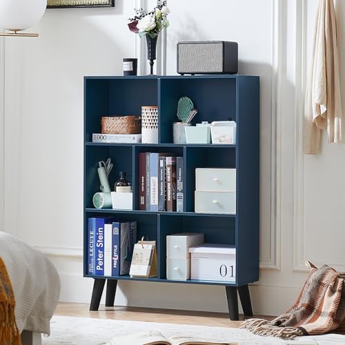 LEYAOYAO Cube Bookshelf, Mid-Century Modern Book Shelf with Legs, Dark Blue - Image 6