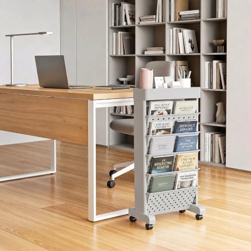 BYFU 6-Tier Rolling Bookshelf Cart, Grey - Image 2