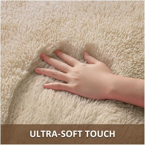Ophanie 4x6 Oval Beige Rugs for Bedroom Living Room,Fluffy Fuzzy Furry Carpet,Plush Soft Shaggy Bedside Indoor Floor Area Rug for Kids Girls Boys Baby Teen Dorm Decor with Over 99 pcs Pile fibers - Image 2