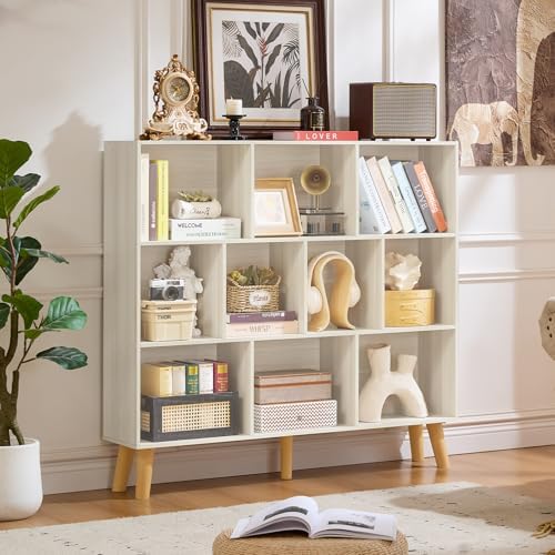LEYAOYAO 10 Cube Bookshelf,Mid-Century Modern Bookcase with Legs,Light Grey - Image 6