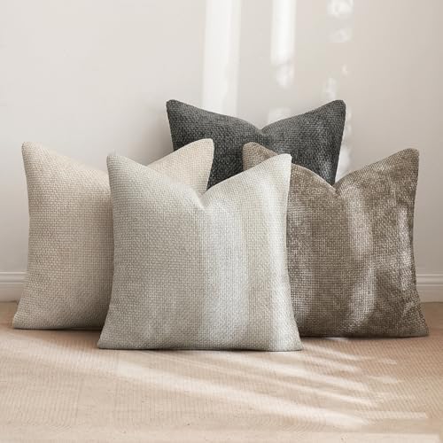 MIULEE Soft Decorative Chenille Euro Pillow Covers Neutral 22x22 Pack of 4 - Image 3