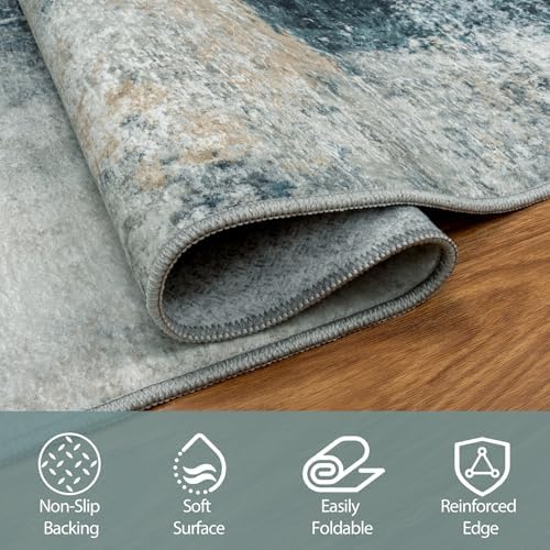 Aelenmu 10x14 Area Rugs for Living Room Washable Dining Room Teal Grey Gold - Image 3