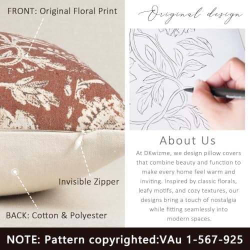 Fall Pillow Covers 20x20 Set of 2 Printed Floral Throw Pillows Farmhouse Pillow Cases Vintage Decorative Cushion Covers Fall Decorations for Couch Sofa Chair Bed Living Room, Rust - Image 3