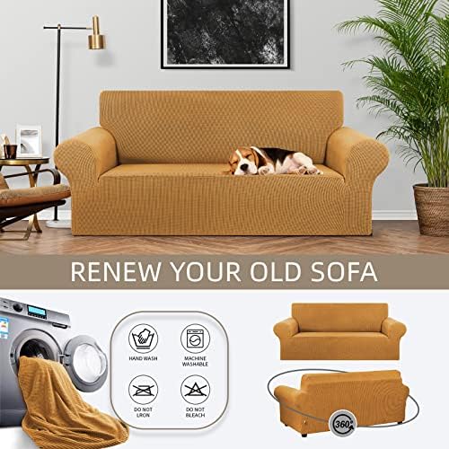 KEKUOU Stretch Loveseat Couch Cover, 2 Cushion Couch Slipcover,Golden - Image 3