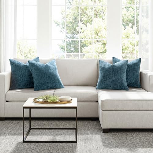 MIULEE Soft Decorative Chenille Pillow Covers Smoke Blue 18x18 Pack of 4 - Image 4