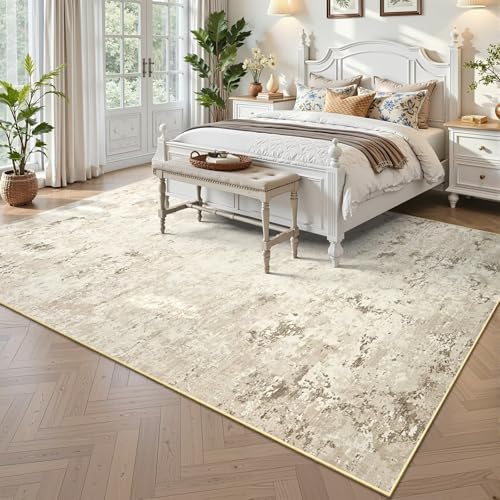 Toneed Washable 7x10 Beige Area Rug with Non-Slip Backing for Living Room - Image 5