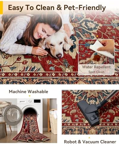RELEANY Washable Area Rug, Runner 2'x6', Red/Blue - Image 6